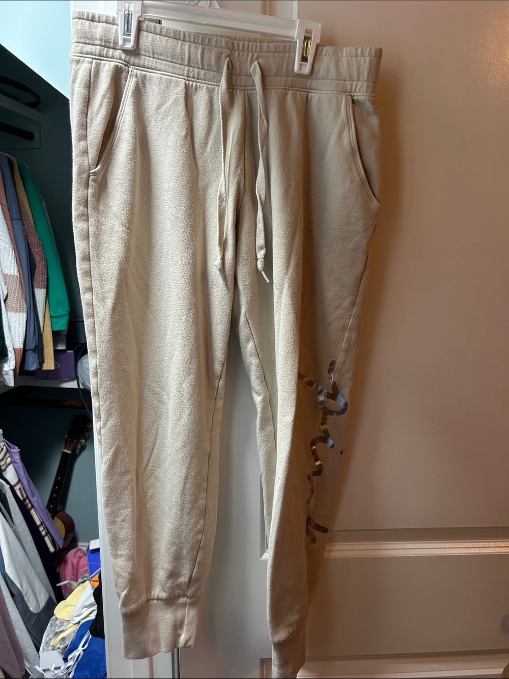 PINK Victoria's Secret Cream Logo Jogger Pants